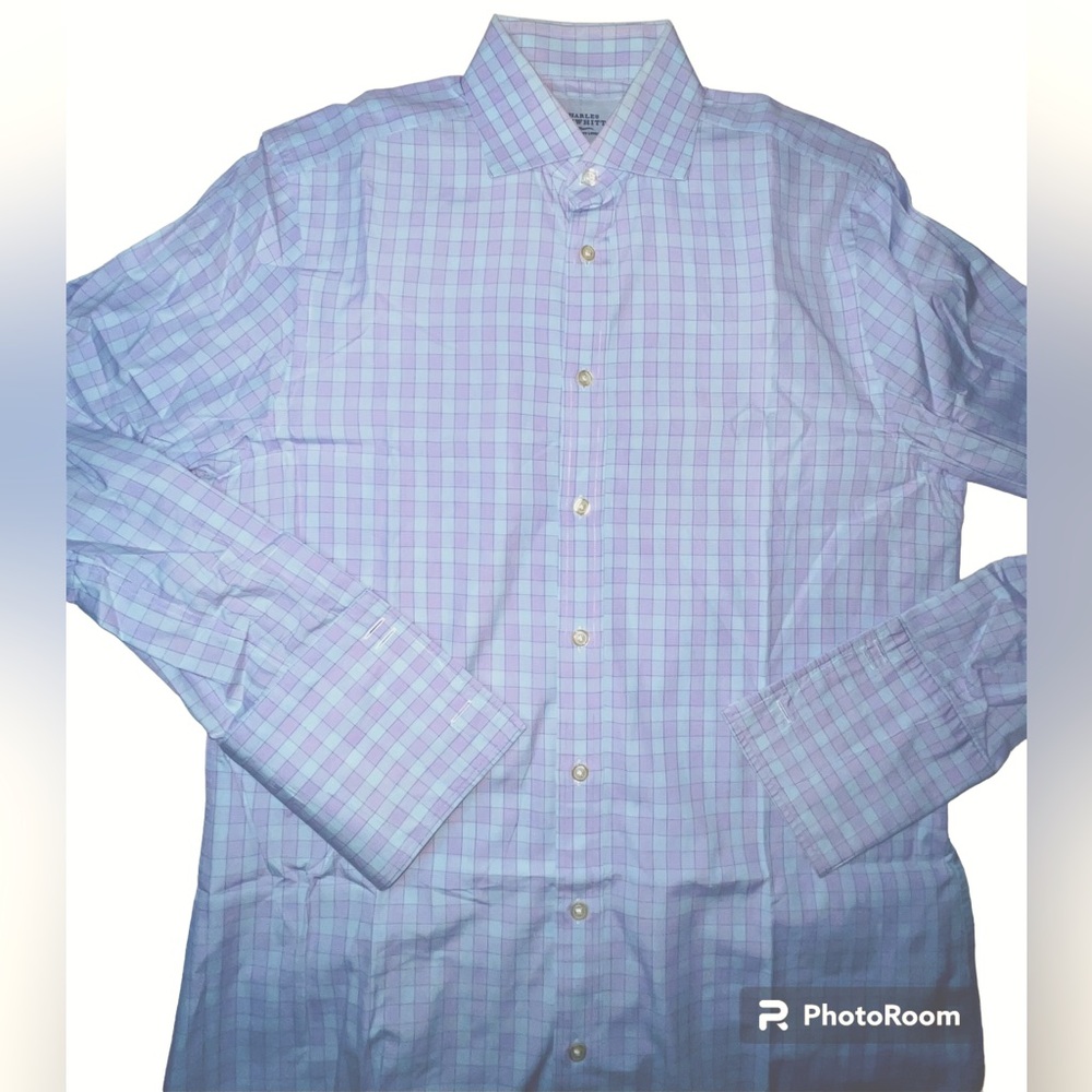 Charles Tyrwhitt Dress Shirt Mens 15.5 x 33 plaid Slim Fit French Cuff